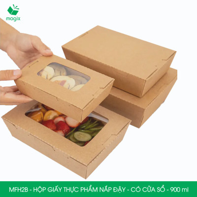 MFH2B - 900ml - 25 hộp giấy kraft đựng thực phẩm, hộp giấy đựng thức ăn có cửa sổ, hộp đựng cơm