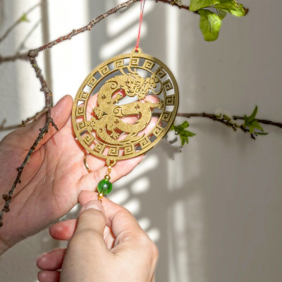 Combo 12V - Bộ 12 dây treo trang trí tết Khai Lộc Hoàng Kim màu Vàng,handmade,chất liệu gỗ, kim loại cắt CNC hoa văn sắc sảo, treo cành mai, đào, lan, quà tặng độc đáo ý nghĩa