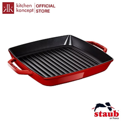 Chảo Gang Nướng Vuông STAUB 2 Quai Màu Đỏ Cherry - 28x28cm (2.3L)