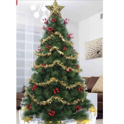 Cây thông noel cước đầu vàng gắn trái đỏ 2m1 - Mẫu cây như thật
