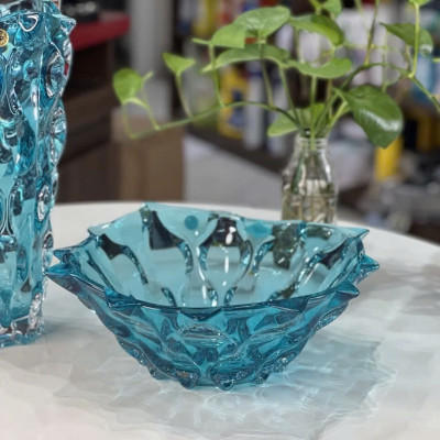 Tô pha lê Bohemia Samba xanh Aquamarine 30.5cm Hàng chính hãng