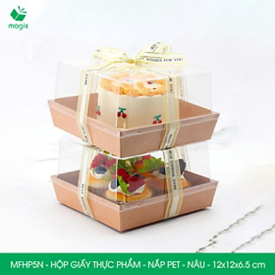 MFHP5N - 12x12x6.5 cm - 50 hộp giấy nắp PET kraft nâu đựng thực phẩm, thức ăn mang đi