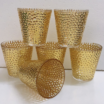 BỘ 6 CỐC THỦY TINH UỐNG  NƯỚC  MẠ VÀNG VÂN DẬP NỔI - VD40