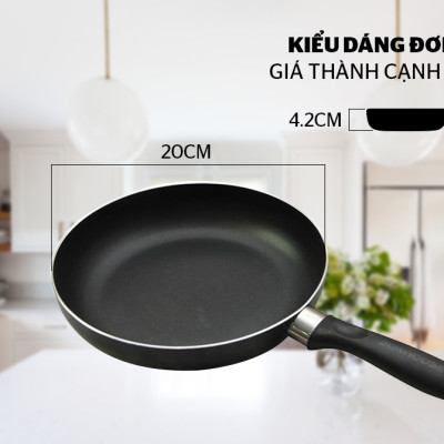 Chảo chống dính trơn SUNHOUSE Size 18-30cm CT18 CT20 CT24 CT26 CT28 CT30 chống dính Whitford (USA) cao cấp, không dùng bếp từ - Hàng chính hãng