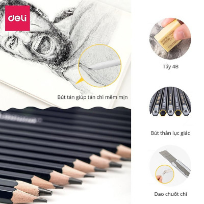 Bộ Dụng Cụ Vẽ Phác Thảo 27 Phụ Kiện Deli - Vẽ Mỹ Thuật - 1 Bộ - 58125