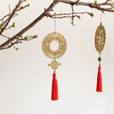 Combo 12V - Bộ 12 dây treo trang trí tết Khai Lộc Hoàng Kim màu Vàng,handmade,chất liệu gỗ, kim loại cắt CNC hoa văn sắc sảo, treo cành mai, đào, lan, quà tặng độc đáo ý nghĩa