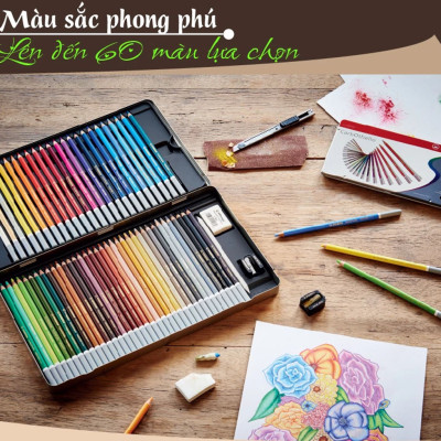 Combo bút chì màu đa năng STABILO Carbothello 48 màu - Hộp thiếc 48 màu + Tuyển tập tô màu SVCB (CLC1448MB)