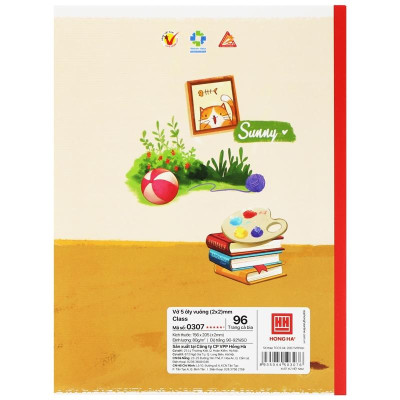 Combo 5 Vở 5 Ô Ly 96 Trang 80gsm Class Sunny - Hồng Hà 0307 (Mẫu Màu Giao Ngẫu Nhiên)