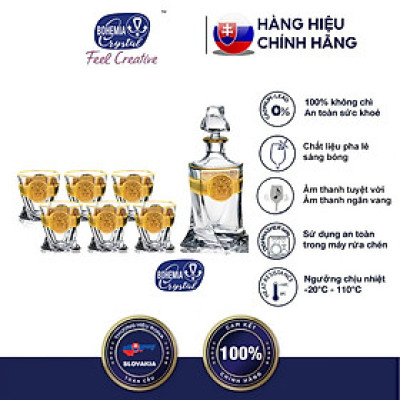 Bộ Bình Và 6 Ly Rượu Pha Lê Mạ Vàng Họa Tiết Versace