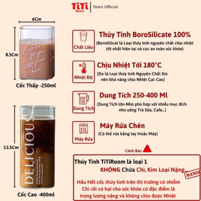 Ly thủy tinh Cốc thủy tinh vuông uống nước cà phê cao cấp dễ thương Ly cocktail cute uống trà sinh tố decor đẹp TiTiRoom