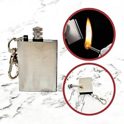 Bật Lửa Diêm Xăng Sinh Tồn Vuông Xài Xăng, Hộp Quẹt Diêm Xăng Vĩnh Cửu Vuông Có Móc Treo Chìa Khóa Đính Kèm Rất Tiện Lợi