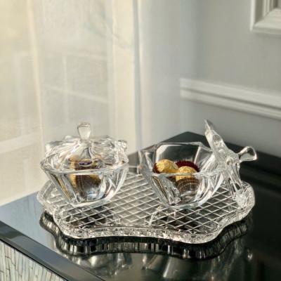 COMBO KHAY BOHEMIA DIAMOND + 3 THỐ MỨT CÓ NẮP BOHEMIA Hàng chính hãng