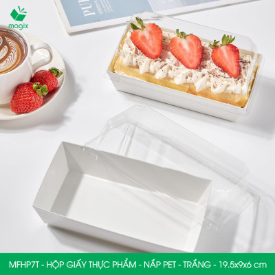 MFHP7T - 19.5x9x6 cm - 25 hộp giấy nắp PET trắng đựng thực phẩm, thức ăn mang đi