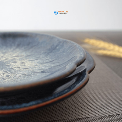 Đĩa hoa anh đào men cẩm lai Sapphire hỏa biến Gomie Ceramic Bát Tràng, men hỏa biến cao cấp, an toàn sức khỏe