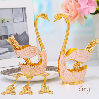 BỘ THÌA NĨA THIÊN NGA HỢP KIM ĐÍNH ĐÁ CÓ NƠ | LẴNG THIÊN NGA HỢP KIM KÈM THÌA HOẶC RĨA MẠ VÀNG CAO CẤP