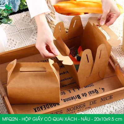 MFQ2N - 20x10x10 cm - 60 hộp giấy kraft có quai xách - Hộp đựng bánh ngọt, hộp quà tặng handmade