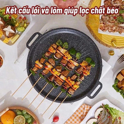 Chảo nướng đá chống dính, chảo nướng thịt BBQ không dầu Hàn Quốc dùng cho mọi loại bếp size 32cm Hàng Loại 1