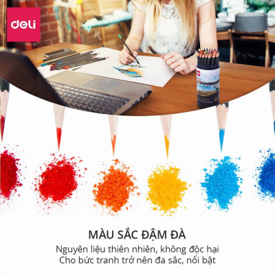 Bút chì màu nước cao cấp Deli dạng cốc - 24 màu/36 màu/48màu/72 màu - 68100/68101/68102/68114