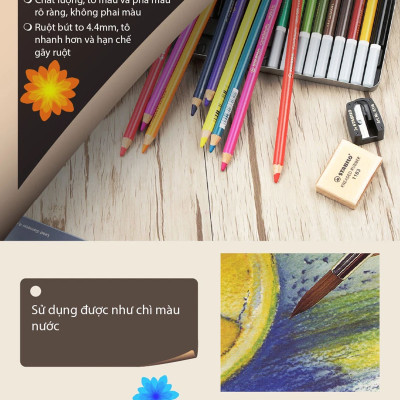 Combo bút chì màu đa năng STABILO Carbothello 48 màu - Hộp thiếc 48 màu + Tuyển tập tô màu SVCB (CLC1448MB)