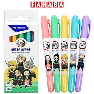 Hộp 5 Bút Dạ Quang Màu Pastel - Phiên Bản Demon Slayer - Thiên Long HL-019/DS