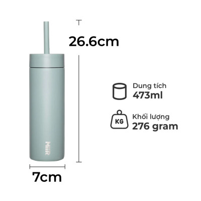 MiiR - Bình giữ nhiệt Sipper Straw - Màu Xanh Sương Mai/ Hồng Gỗ  - 473ml