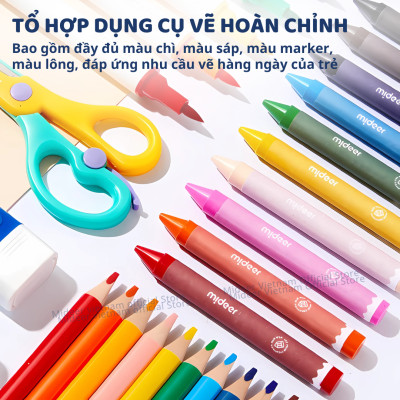 Bộ bút màu cho bé Mideer Portable Art Gift Box 6 in 1, hộp bút nghệ sĩ kèm kéo gọt bút keo dán