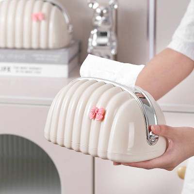 Hộp Đựng Giấy Ăn Rút Hình Vỏ Sò Kèm Nơ Hồng Có Lò Xo - Hộp Đựng Giấy Ăn Cao Cấp - Hàng Chính Hãng MINIIN