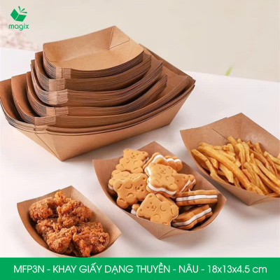 MFP3N - 18x13x4.5 cm - 25 khay giấy dáng thuyền đựng thức ăn, khay giấy đựng món tráng miệng