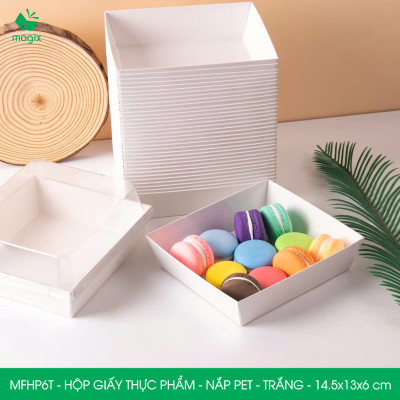 MFHP6T - 14.5x13x6 cm - 25 hộp giấy nắp PET trắng đựng thực phẩm, thức ăn mang đi