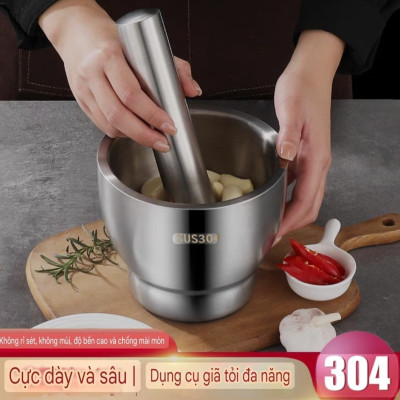 Bộ chày cối bằng inox 304 đáy chống trượt giữ im lặng ( hàng cao cấp )