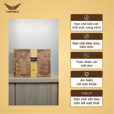 Thớt gỗ Tần Bì cao cấp chính hãng tiêu chuẩn quốc tế vibasic 40x30x3.8cm thái băm chặt đa năng - Hàng chính hãng Bộ Quốc Phòng