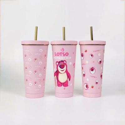 Ly Giữ Nhiệt Lotso Inox 304 Cao Cấp 750ml Kèm Ống Hút, Ly Giữ Nhiệt Gấu Dâu Hoạt Hình Dễ Thương Giữ Nhiệt 8-12h - Tặng Kèm Túi Đựng - HÀng Chính Hãng MINIIN