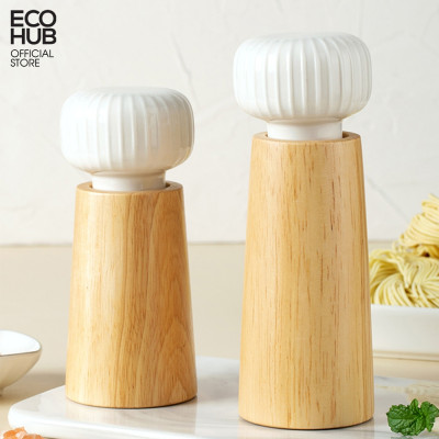 Dụng cụ, lọ xay tiêu ECOHUB bằng gỗ có tay cầm gốm sứ (Pepper Grinder) | E00416