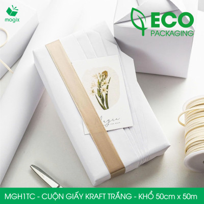 MGH1TC - 50cm x 50m - Cuộn giấy Kraft Trắng gói hàng, giấy gói quà, giấy lót | Magix Packaging