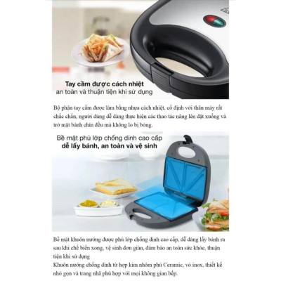 Máy kẹp nướng bánh mì sandwich SK550 Màu Đen nướng nhanh chín đều, chống dính tốt