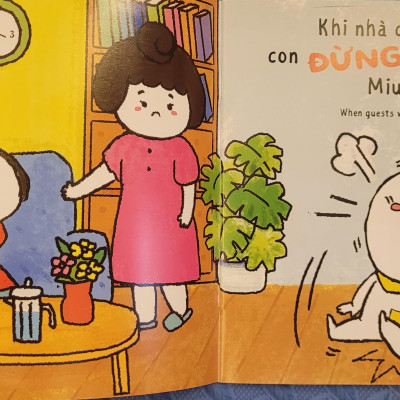 Sách Ehon Miu Bé Nhỏ Phần 2 Song Ngữ - Đừng Mè Nheo Khi Nhà Có Khách Nhé