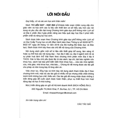 Sách - Tư Liệu Dạy Học - Lịch Sử + Địa Lí Lớp 9 - Dùng Chung Cho Các Bộ SGK Hiện Hành - Hồng Ân