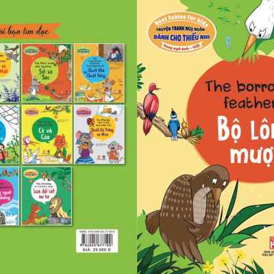 Combo Truyện tranh ngụ ngôn dành cho thiếu nhi song ngữ Anh - Việt ( Bộ 4 cuốn bộ lông mượn + sư tử và chuột nhắt+ cò và cáo + chuột , gà trống và mèo