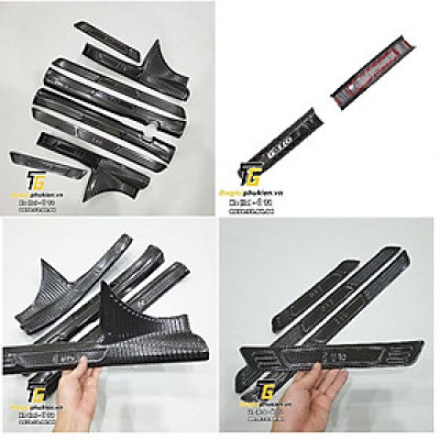 TRỌN BỘ Nẹp bước chân và ốp chống trầy cốp trong Hyundai Grand i10 2021 SEDAN -  vân Carbon