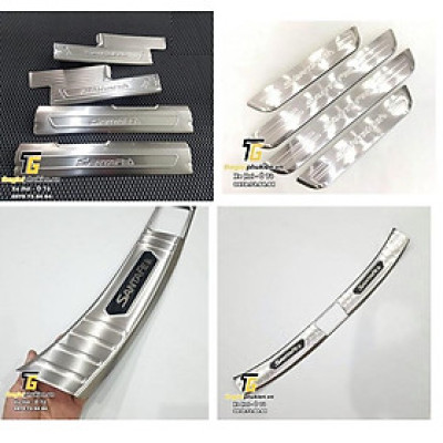 BỘ SẢN PHẨM Nẹp bước chân CẢ BỘ và ốp chống trầy cốp TRONG Hyundai Santafe 2021  - Mẫu Inox
