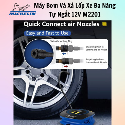 Máy Bơm Và Xả Lốp Xe Đa Năng Tự Ngắt 12V Michelin M2201 - Hàng Chính Hãng - Có Đèn Led Lớn, Cài Đặt Sẵn Chế Độ, Dễ Thao Tác Sử Dụng, Gọn Nhẹ