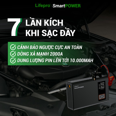 Máy bơm lốp ô tô kèm kích bình đa năng Lifepro SmartPOWER Hàng chính hãng