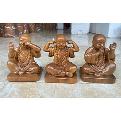 Bộ tượng tam không bằng gỗ bách xanh thơm ngọt kt cao 13×8,5×6,5cm 