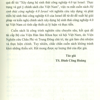 Hệ Sinh Thái Công Nghiệp 4.0 - Nghiên Cứu Trường Hợp Israel Và Gợi Mở Cho Việt Nam (Sách chuyên khảo)