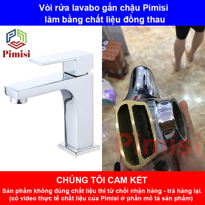 Vòi Rửa Mặt Pimisi PV-418C-1 Thân Vuông Nóng Lạnh Cho Chậu Rửa Lavabo 1 Lỗ Âm - Dương Mặt Bàn Đá Làm Từ Đồng Thau Sáng Bóng - Chỉnh Nước Bằng Gật Gù Nóng Lạnh Trong Nhà Tắm Với Đủ Phụ Kiện Xi Phông Và Dây Cấp Nước | Chính Hãng