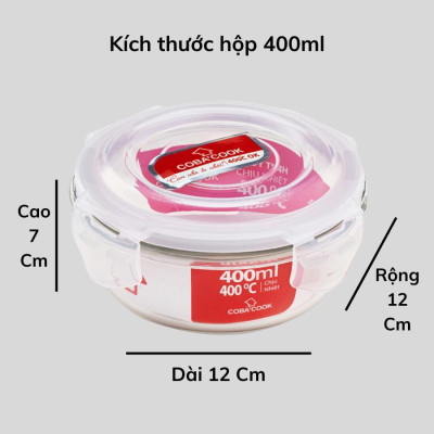 Bộ 4 hộp thủy tinh  2 hộp chữ nhật 370ml + 2 hộp tròn 400ml đựng thực phẩm COBA