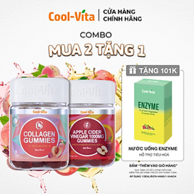 Combo Kẹo Dẻo Collagen & Kẹo Dẻo Giấm Táo Coolvita Hỗ Trợ Trẻ Hóa Sáng Da - Cải Thiện Sức Khỏe Tóc Móng - Tiêu Hóa - Tăng Cường Miễn Dịch, Kết Hợp Biotin, Vitamin C, Vitamin E, Vitamin B12 & Axit Folic - 2 Hộp (60 viên x 3g)/hộp