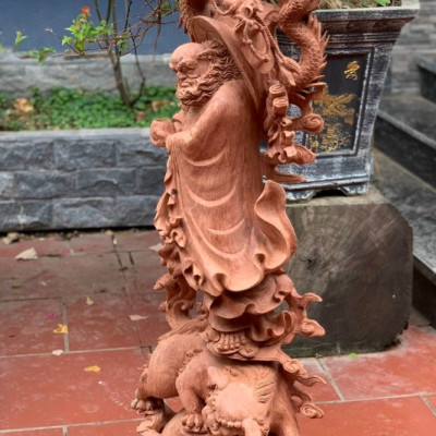 Tượng đạt ma sư tổ hàng long ,phục nghê ,bằng gỗ hương đá liền khối kt cao 1m20×39×19cm
