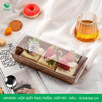 MFHP2N - 15.5x8.5x6 cm - 25 hộp giấy kraft thực phẩm màu nâu nắp Pet, hộp giấy chữ nhật đựng thức ăn, hộp bánh nắp trong