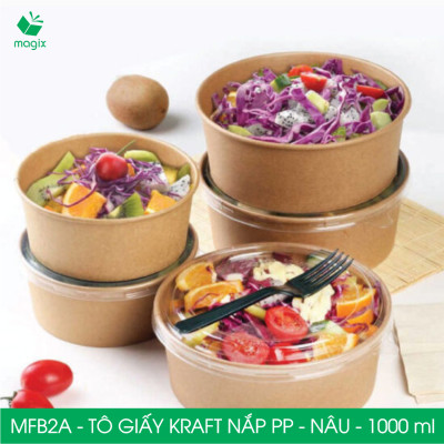 MFB2A - 1000ml - 100 Tô giấy kraft nâu nắp PP - Bát giấy đựng thực phẩm